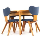 Dining set with round beech table + 4 'Heart' vintage dining chairs.