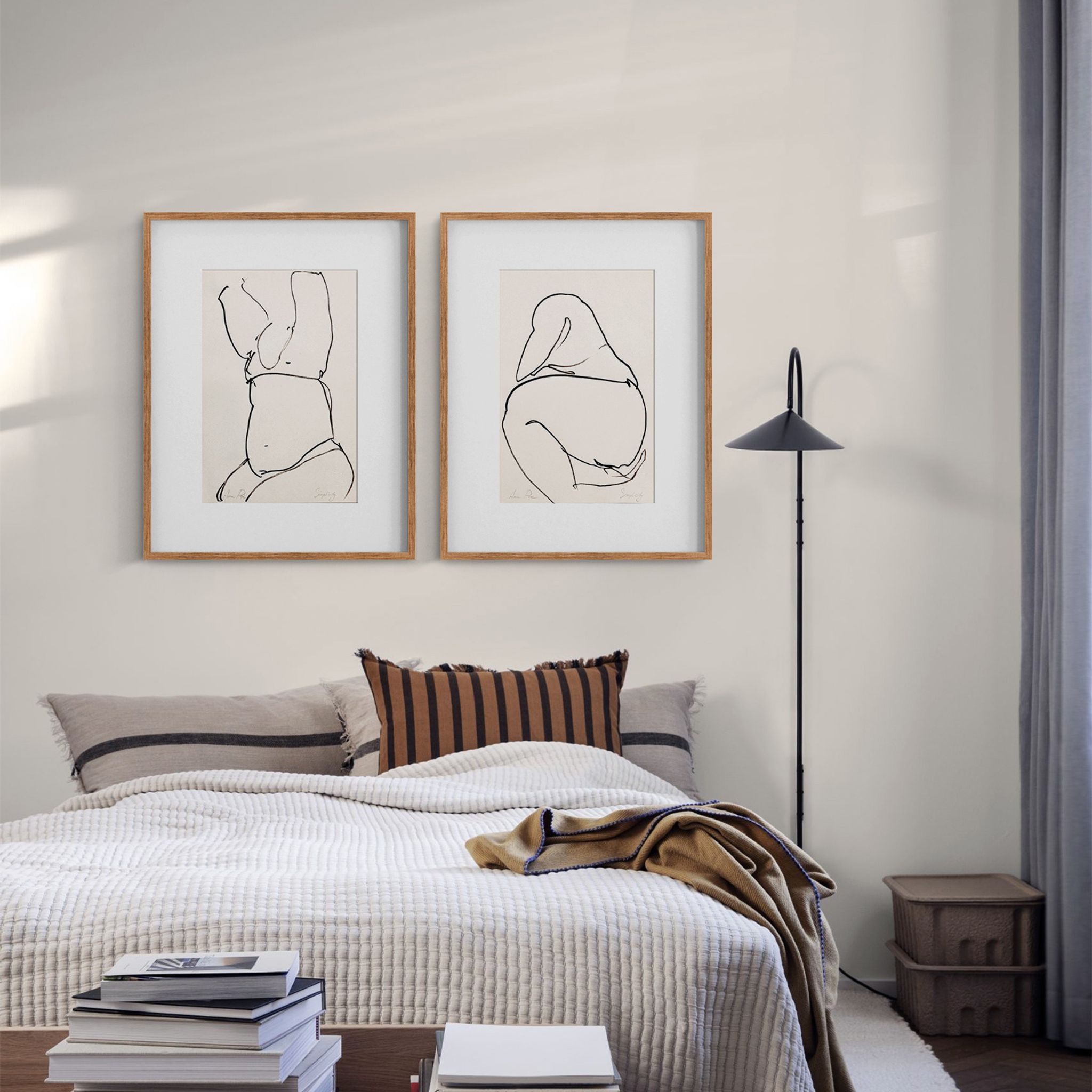 Set of 2 - ink drawing on vintage paper