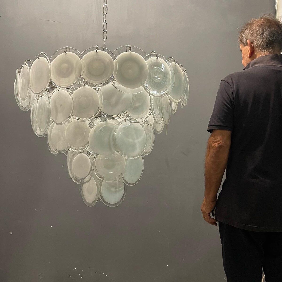 White Murano glass disc chandelier, 1970s