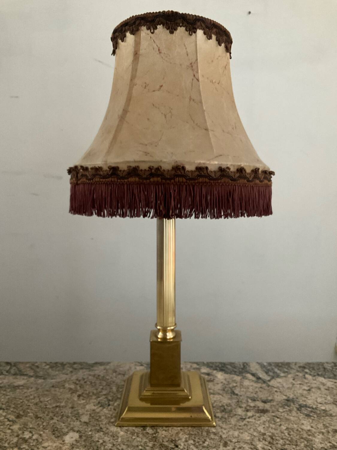 Vintage brass and leather lamp from the 70s