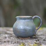 Blue glazed ceramic pitcher signed BB, vintage pitcher, small pitcher, cream pot, milk pot