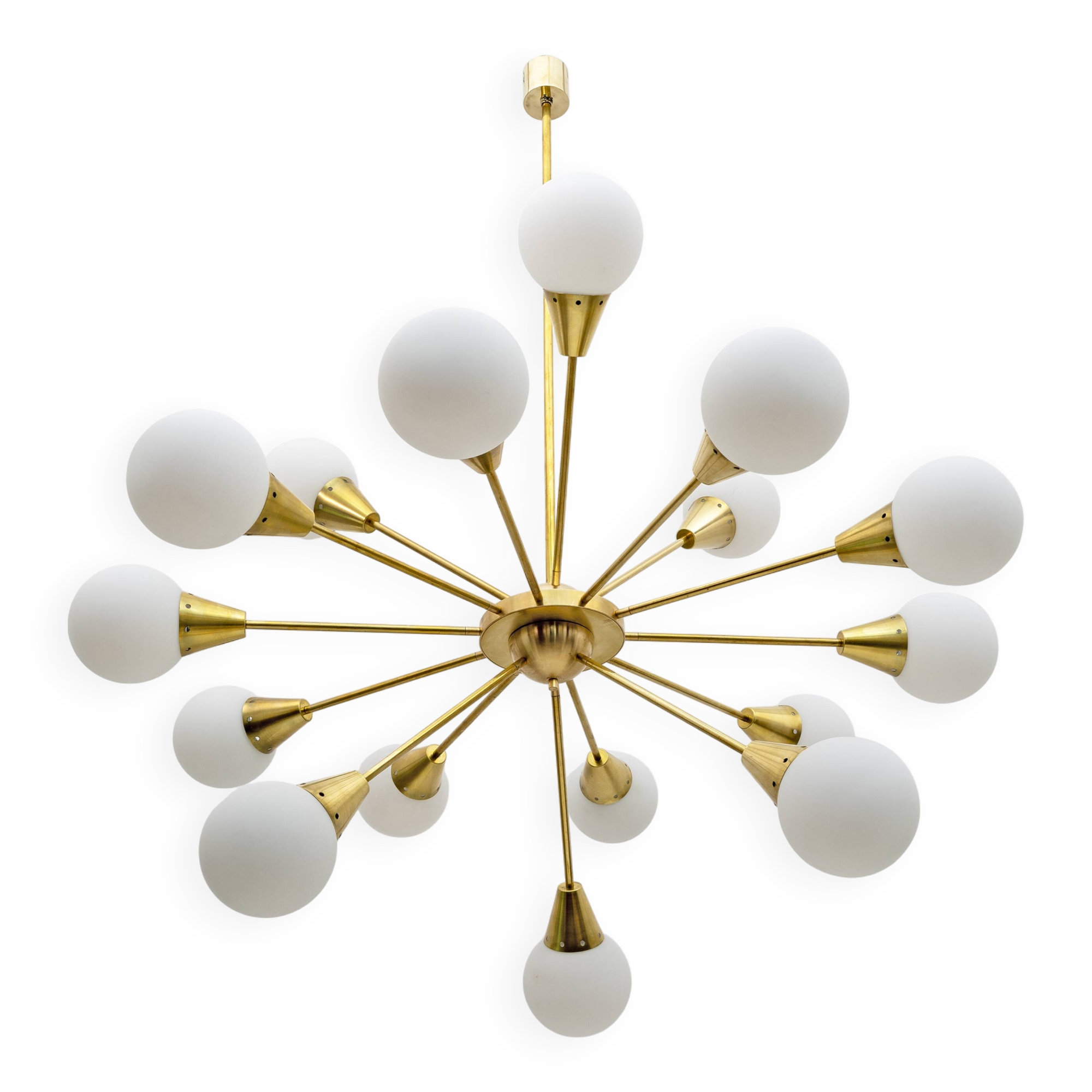 Mid-Century Modern Italian Brass and Glass Opaline Large Sputnik Chandelier