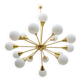 Mid-Century Modern Italian Brass and Glass Opaline Large Sputnik Chandelier