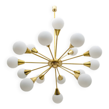 Mid-Century Modern Italian Brass and Glass Opaline Large Sputnik Chandelier