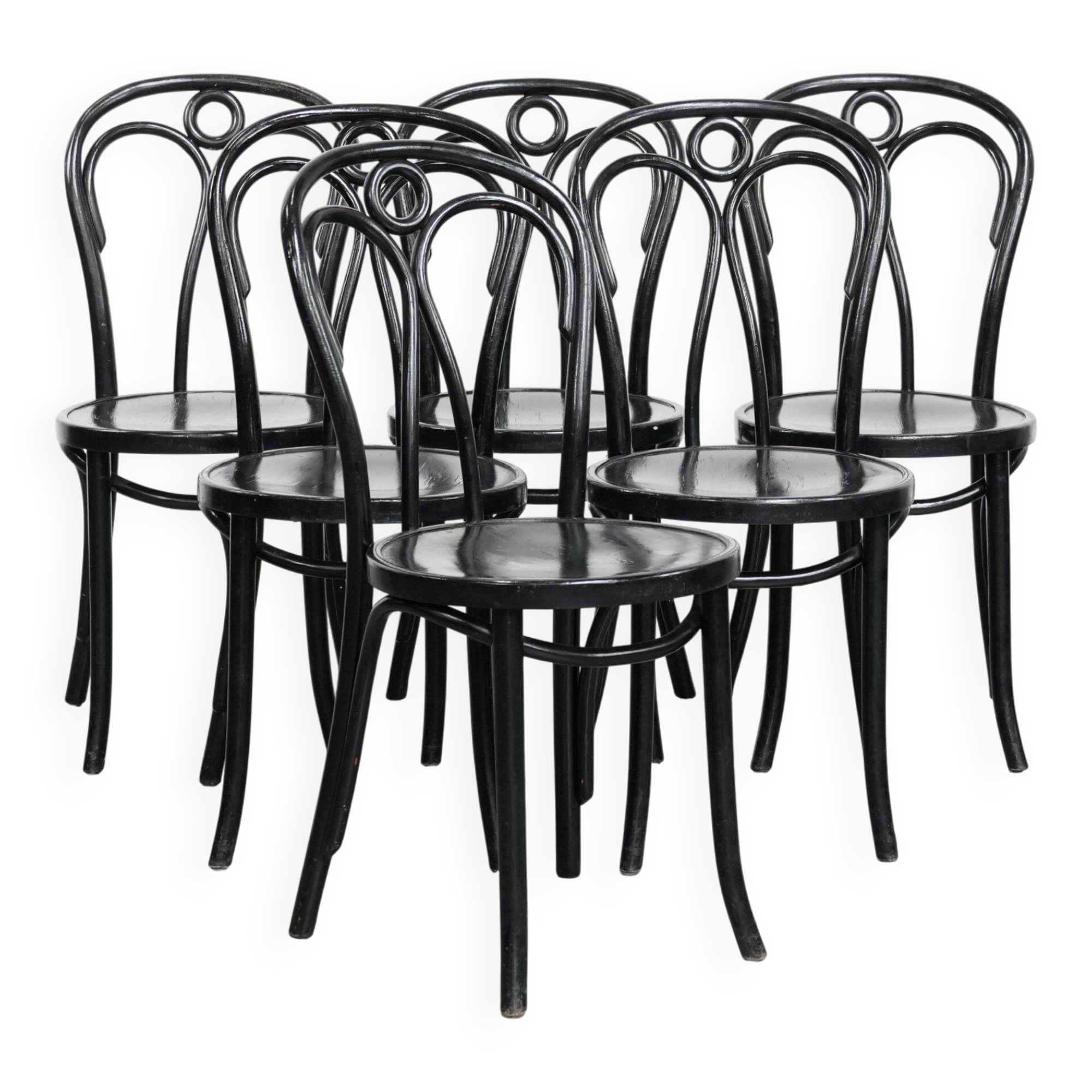 Set of 6 black vintage  bistro chairs with elegant design