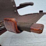 1970s, Scandinavian armchair, original condition, furniture leather, bent wood, canvas.