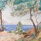 Tableau Aquarelle "Bord de mer arboré"