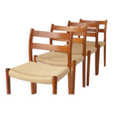 Set of 4 Niels Otto Møller Model 84 Chairs – Danish Teak & Paper Cord, 1970