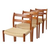 Lot de 4 chaises Niels Otto Møller modèle 84 – Teck et corde de papier danoises, 1970
