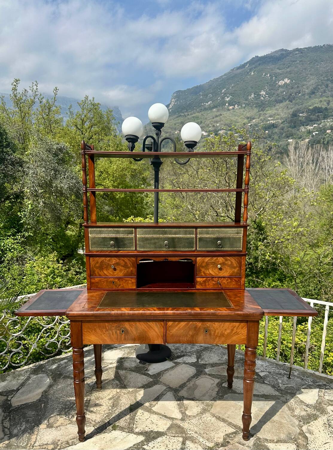 19th century flamed mahogany stepped desk