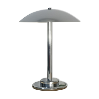Mushroom lamp, chrome metal saucer, Aluminor, France, 1970