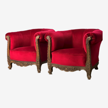 Ensemble de 2 fauteuils vintage rouge vin, monoplace