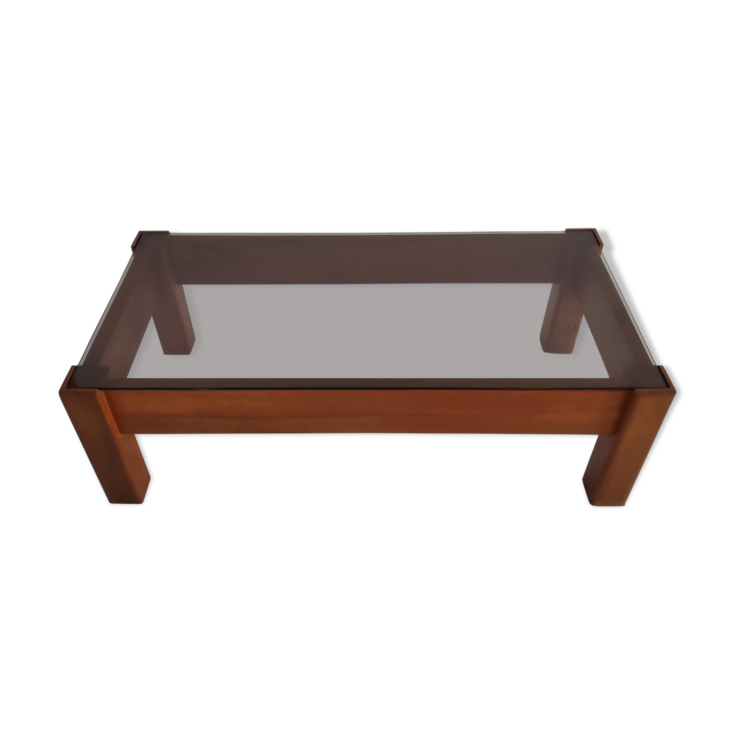 Vintage coffee table in solid elm and smoked graphit from the years 70