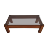 Vintage coffee table in solid elm and smoked graphit from the years 70