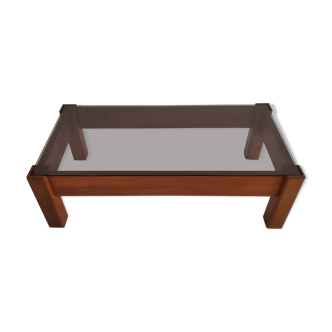 Vintage coffee table in solid elm and smoked graphit from the years 70