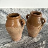 Pair of Provençal enamelled terracotta jars
