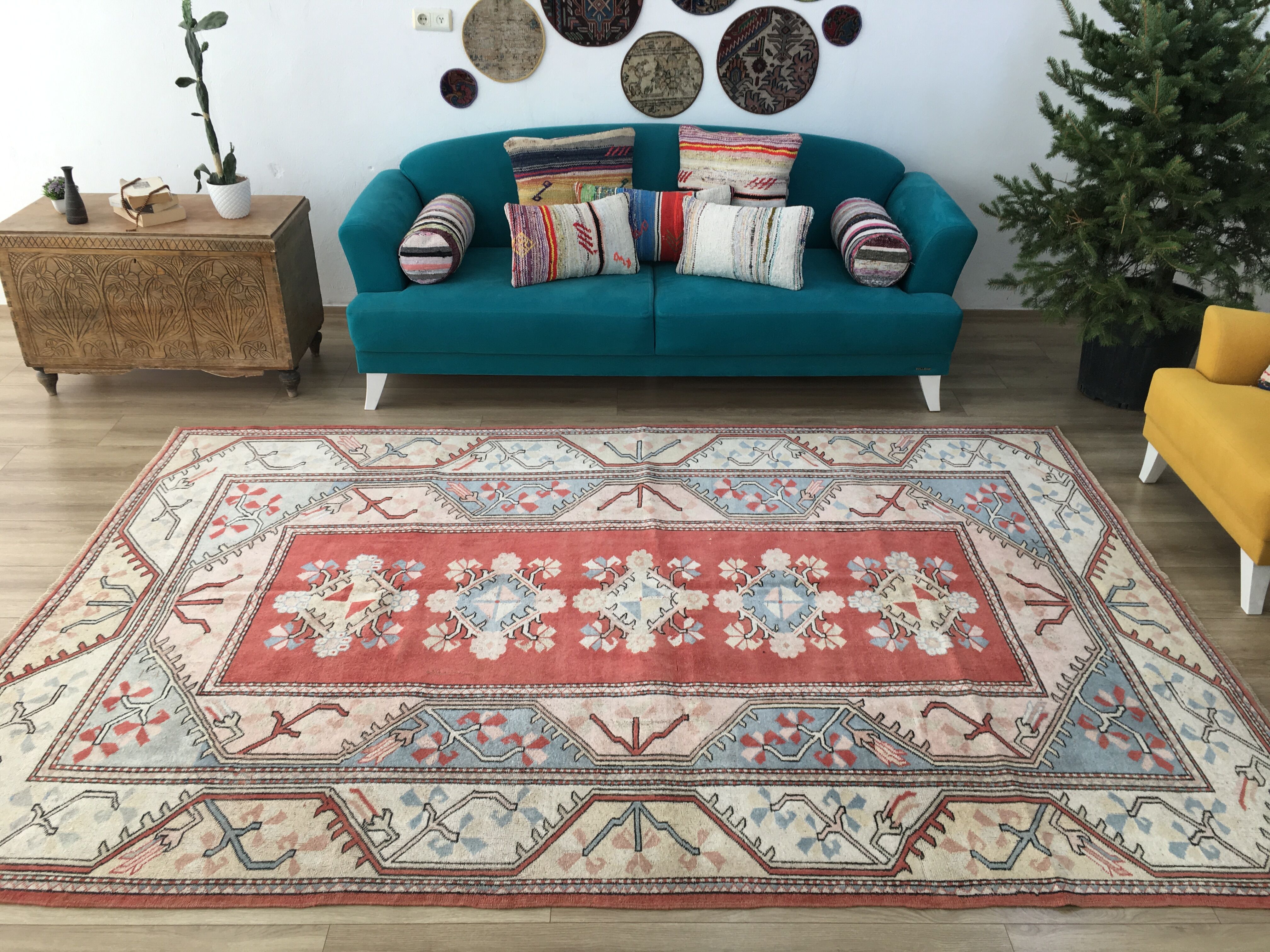 Turkish Rug, Vintage Area Rug, 205 x 311 cm, Handmade Rug, RK 8359