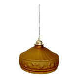 Suspension abat-jour art déco ancien en verre jaune