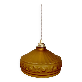 Suspension abat-jour art déco ancien en verre jaune