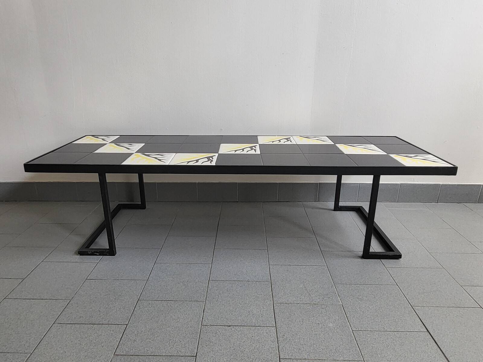 Importante table basse vintage 1950 ceramique & acier 50s 1950s vallauris