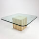 Mid century handmade glass coffee table with travertine base, 1960s