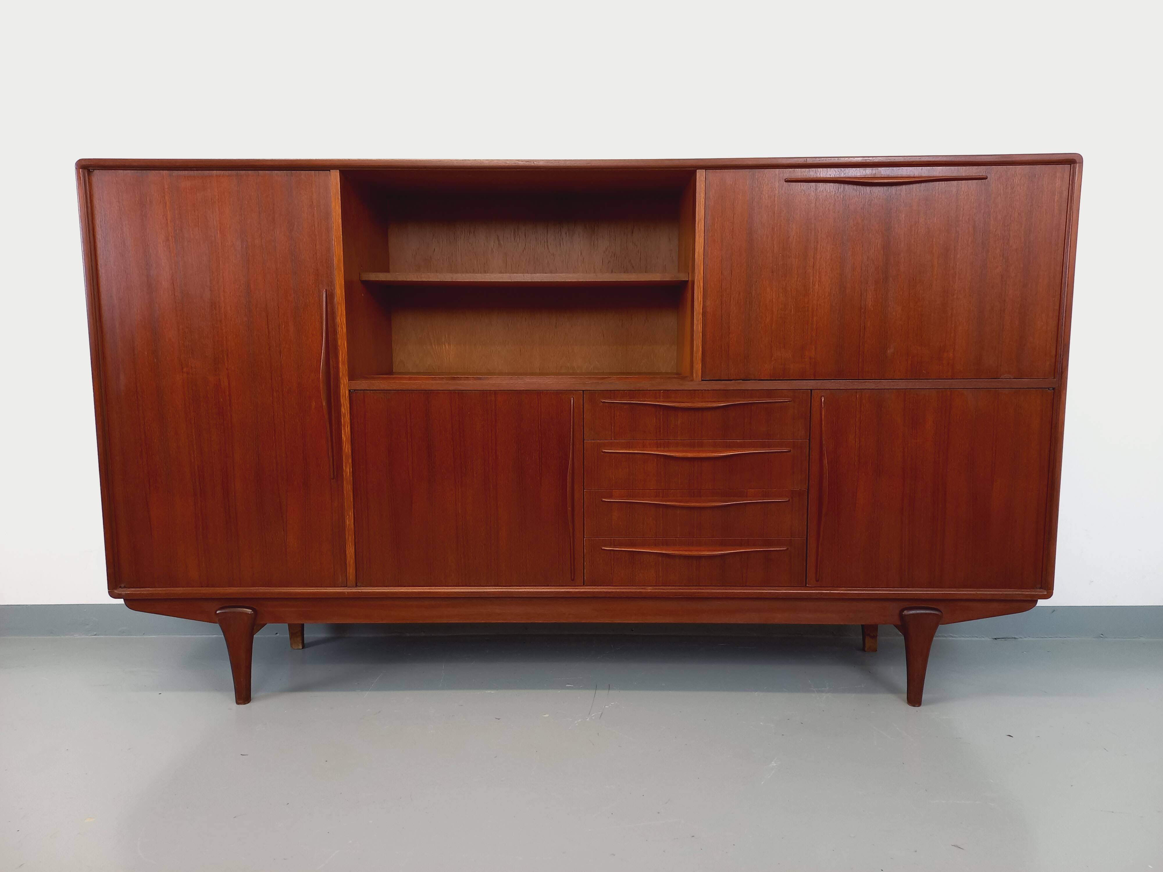 Vintage Scandinavian high sideboard in teak from the 50s and 60s