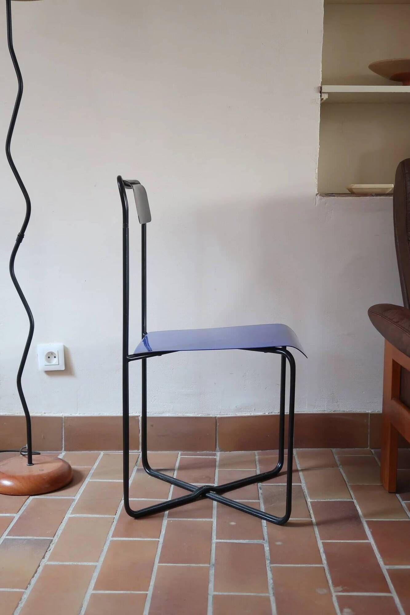 Chair Kaa by Francesco Soro, blue lacquered metal, 1980s