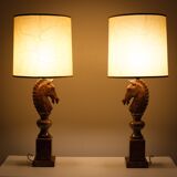 Large Horse Head Chess Knights Lamp in Carved Alabaster, taly, 1960s, Set of 2