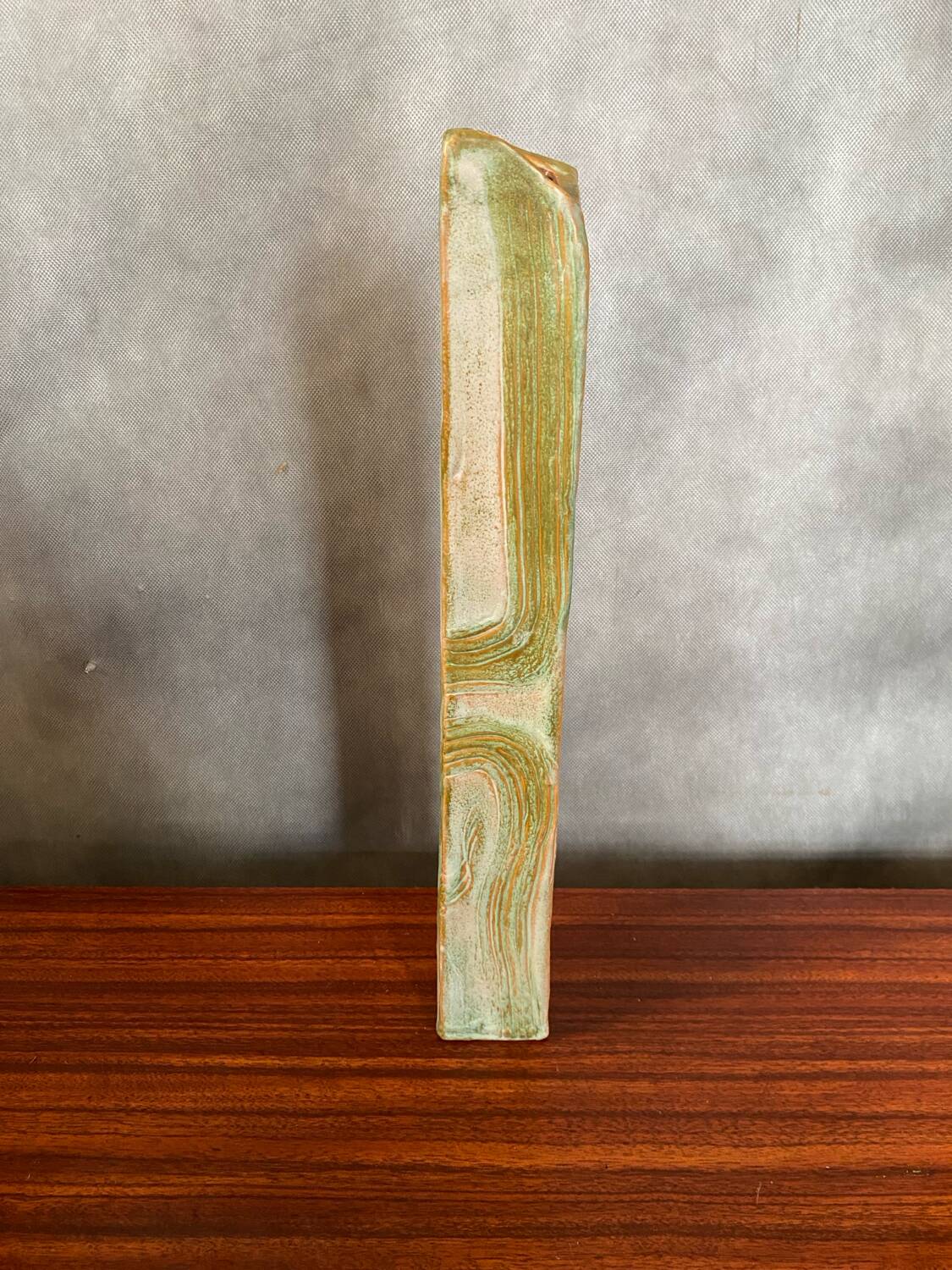 Old ludovic dagon ceramic vase green & beige vintage design shape