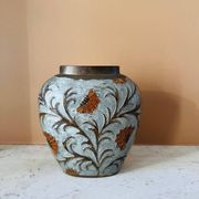 Vintage enamelled brass vase