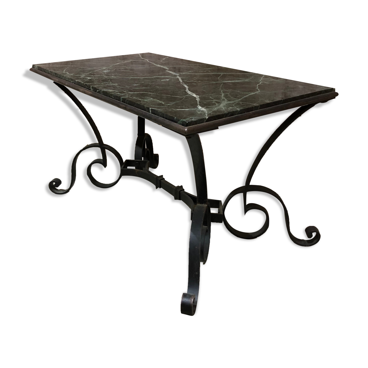 Robert merceris coffee table in wrought iron and 1940s marble