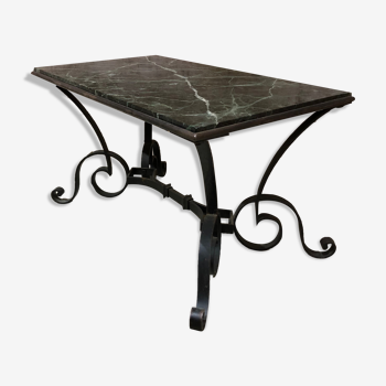 Robert merceris coffee table in wrought iron and 1940s marble