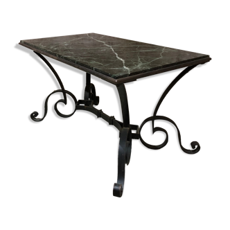 Robert merceris coffee table in wrought iron and 1940s marble