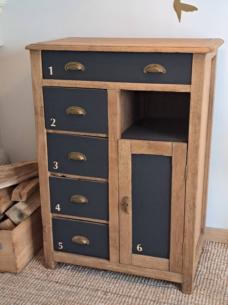 Vintage high sideboard in solid oak
