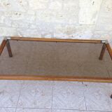 Table design bass, vintage, 70s wood and smoked glass