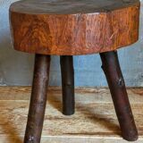 Brutalist tripod stool vintage folk art