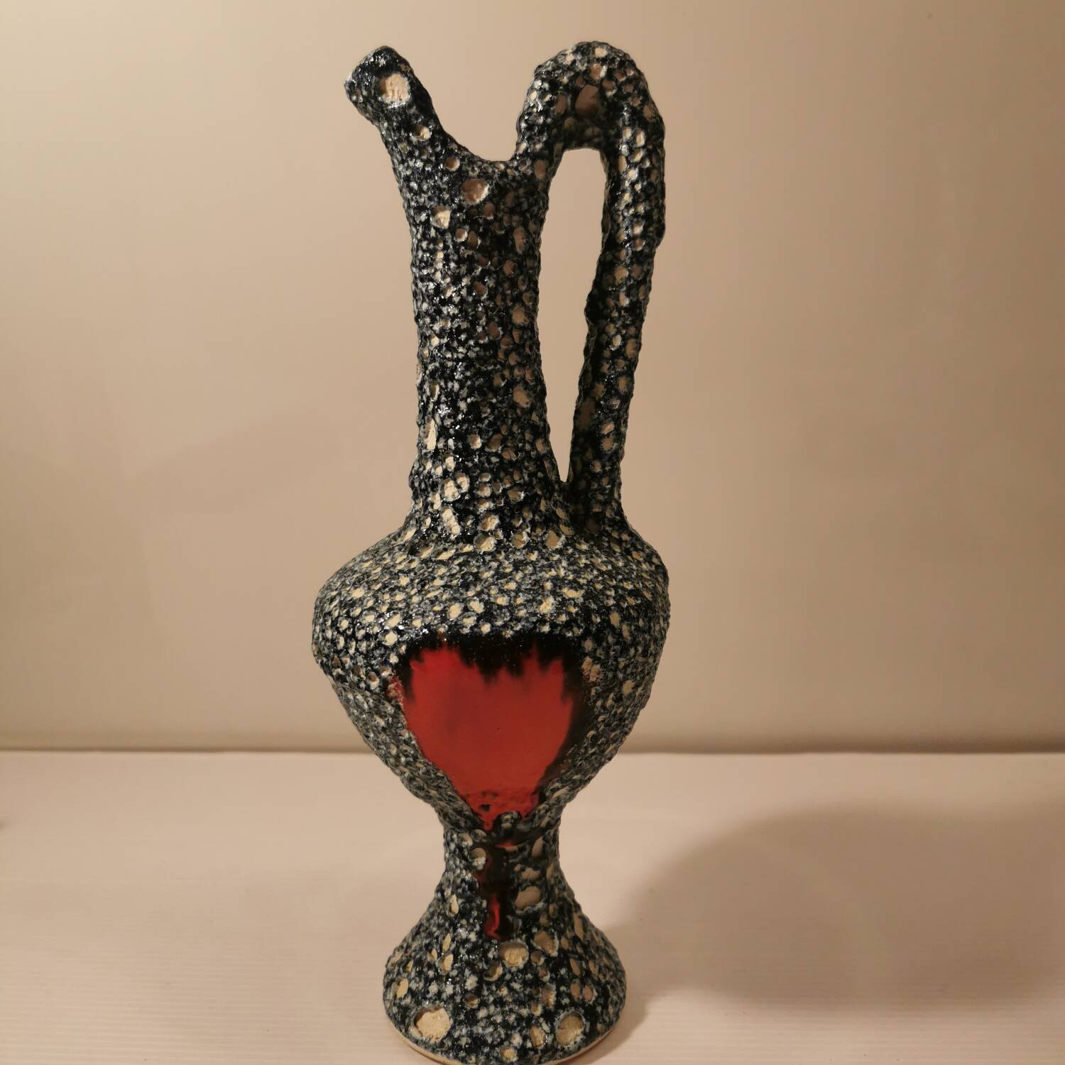 Rare paire de vases anciens barbotine de vallauris style fat lava terre de lave. tons vert turquoise