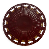 Openwork burgundy and gold ceramic plate from Saint-Clement, 1950s.