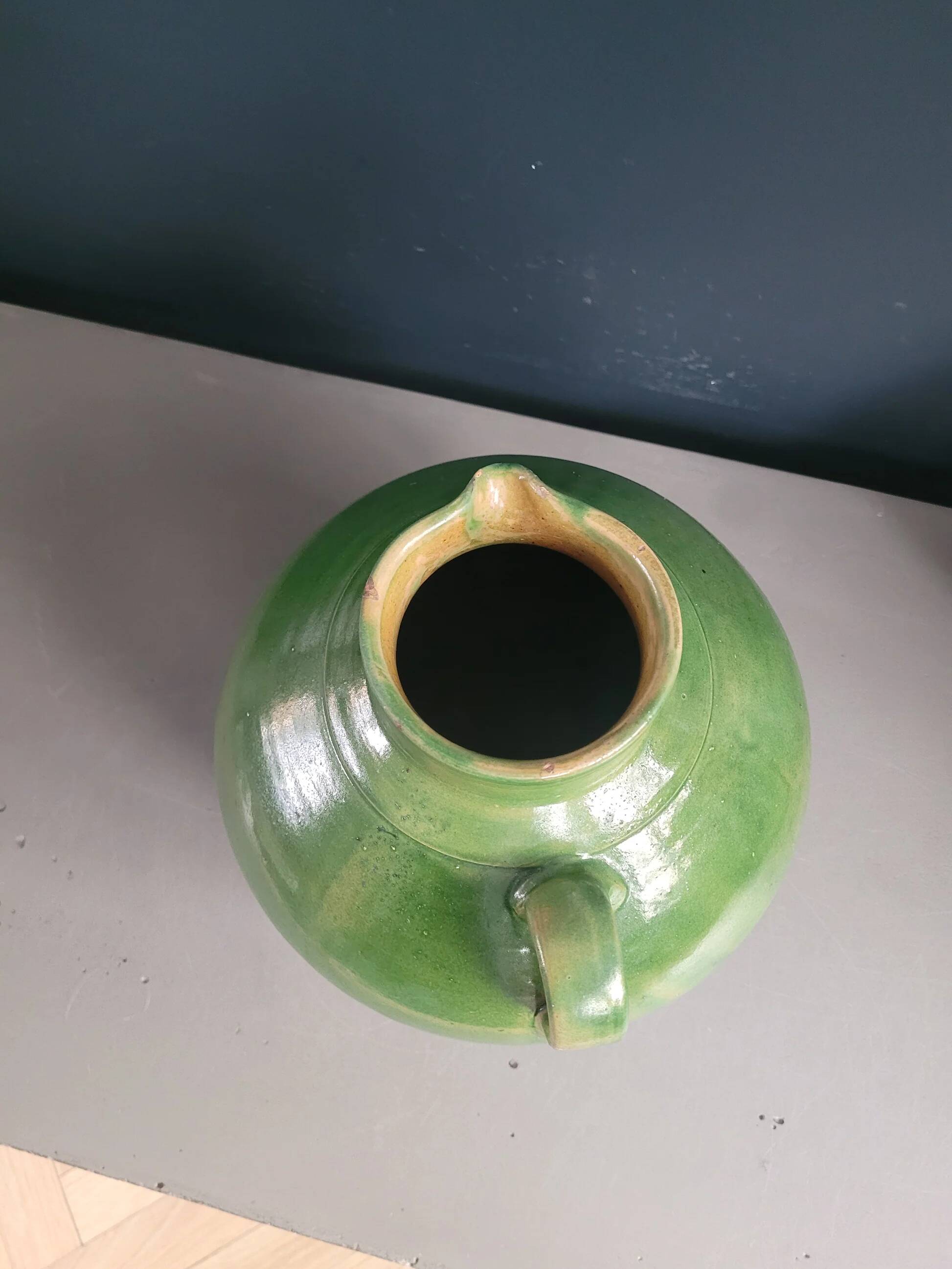 Green glazed terracotta jar