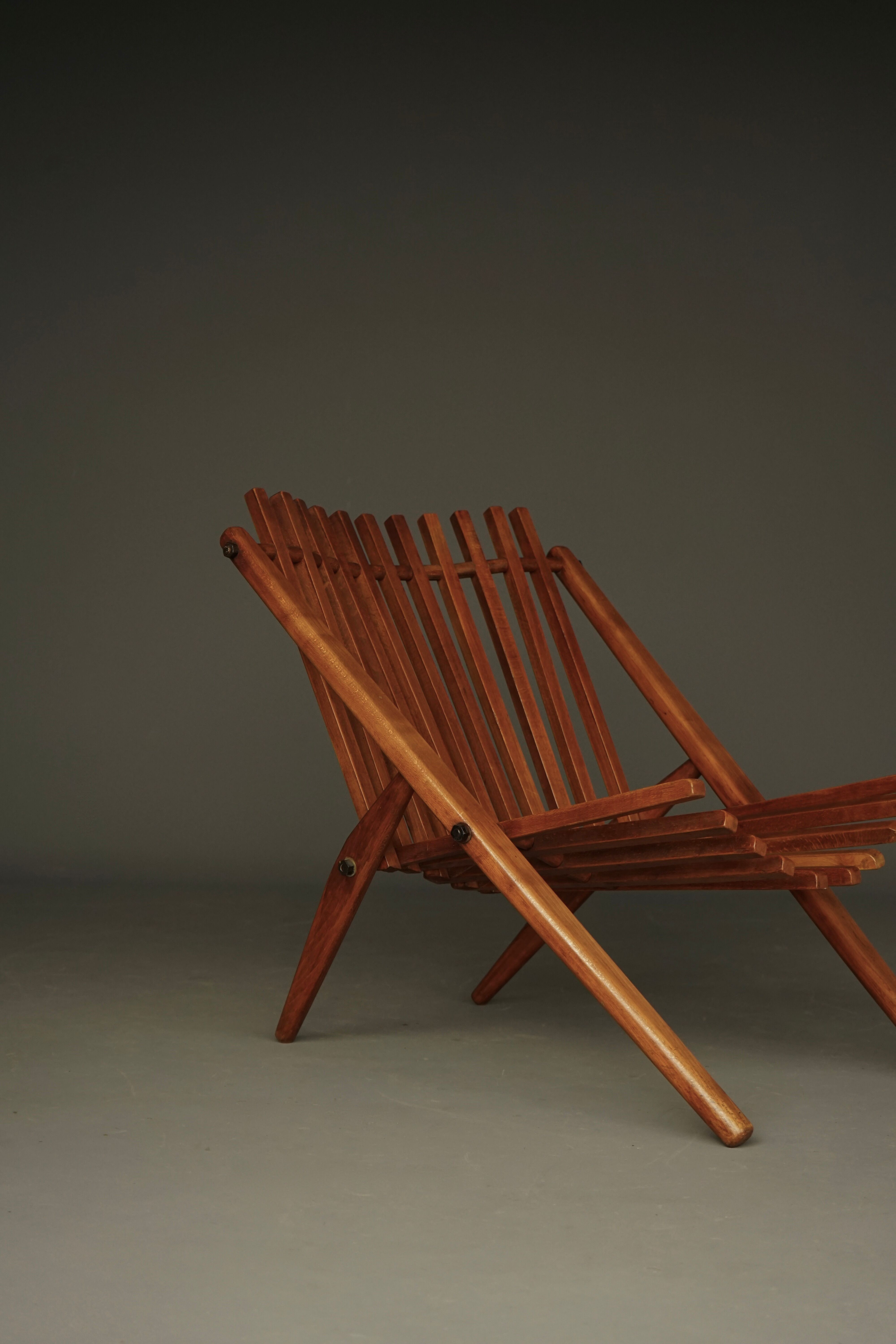 Vintage Dutch Slatted Lounge Chair in Beech, 1950s