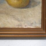 Tableau vintage, tableau nature morte poisson, peinture signée , décoration murale,home decor