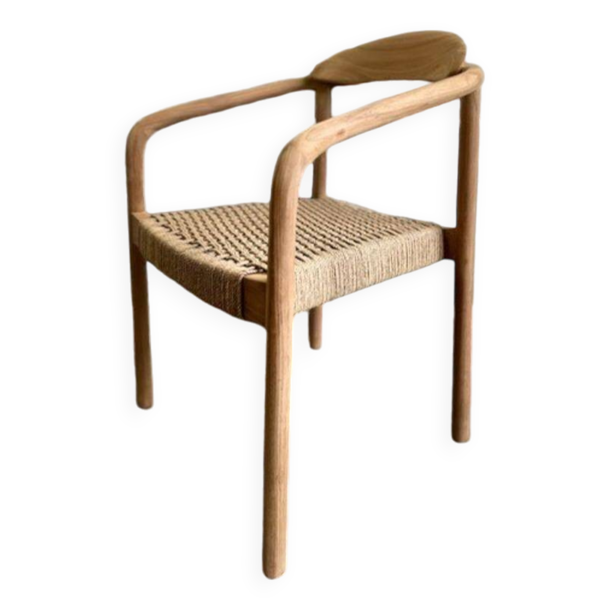 solid wood chair with woven seat and armrests