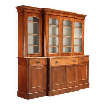 Bibliothèque ancienne en acajou, verre et cuir, Royaume-Uni '800