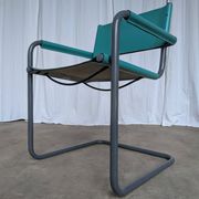 Vintage Mart Stam Style Armchair: Turquoise Leather, Black Chrome Cantileve