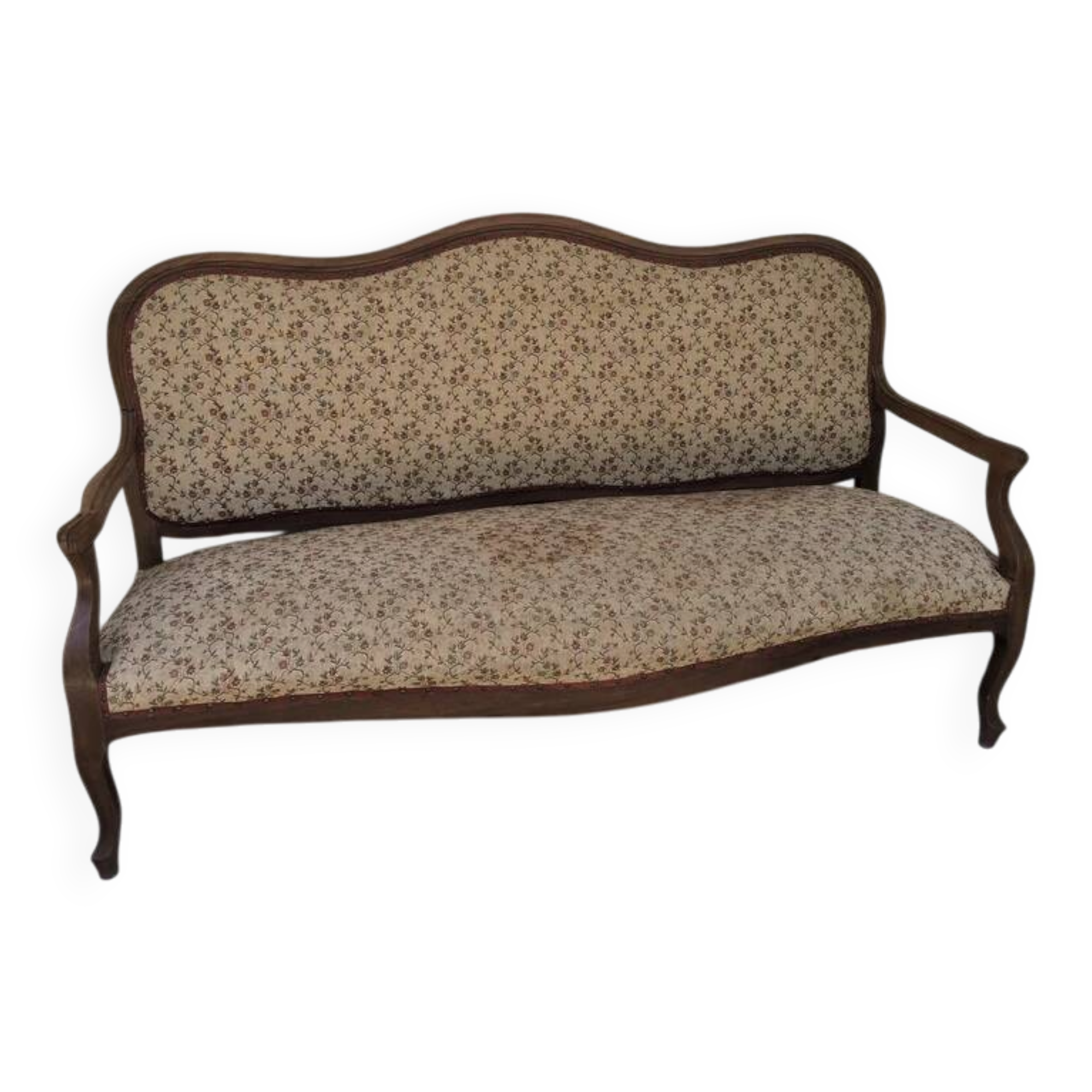 Moulded wooden bench with floral upholstery – Old-fashioned charm