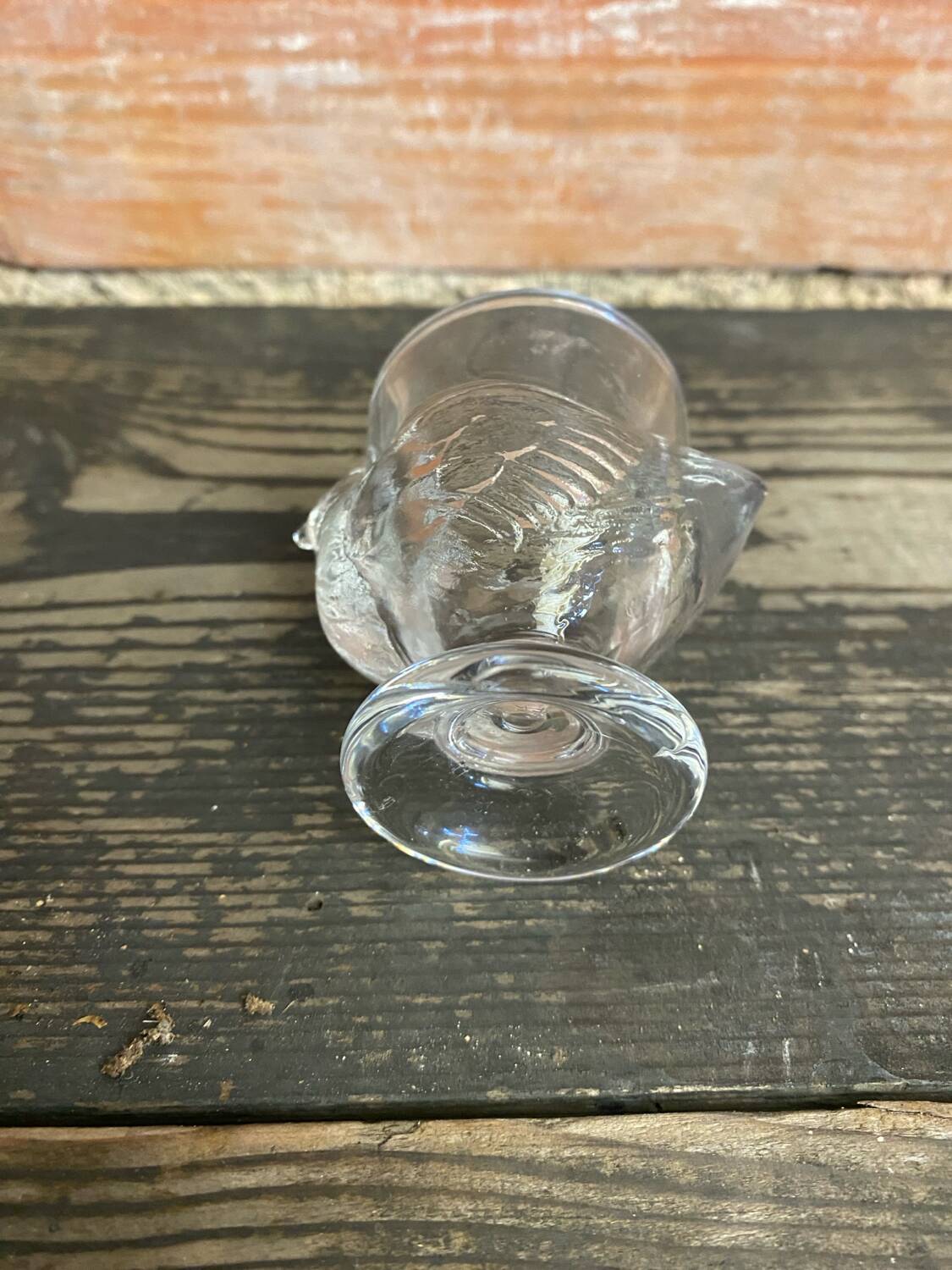 Vintage egg cup, hen shape, clear molded glass