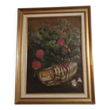 Old painting oil on wood signed