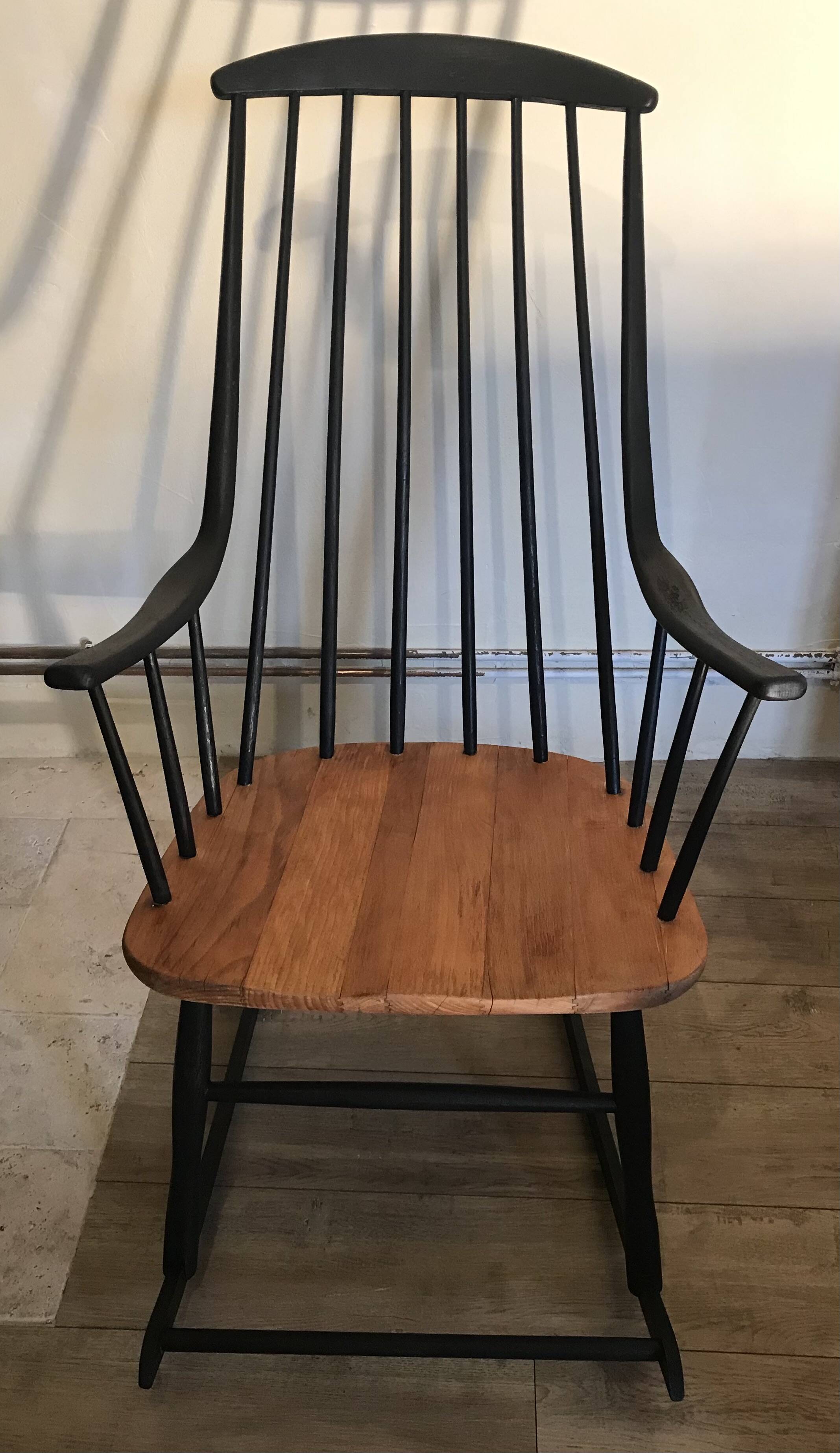 Vintage rocking chair in black stained beech