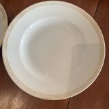 Lot of six soup plates, old, crockery, white, gilded