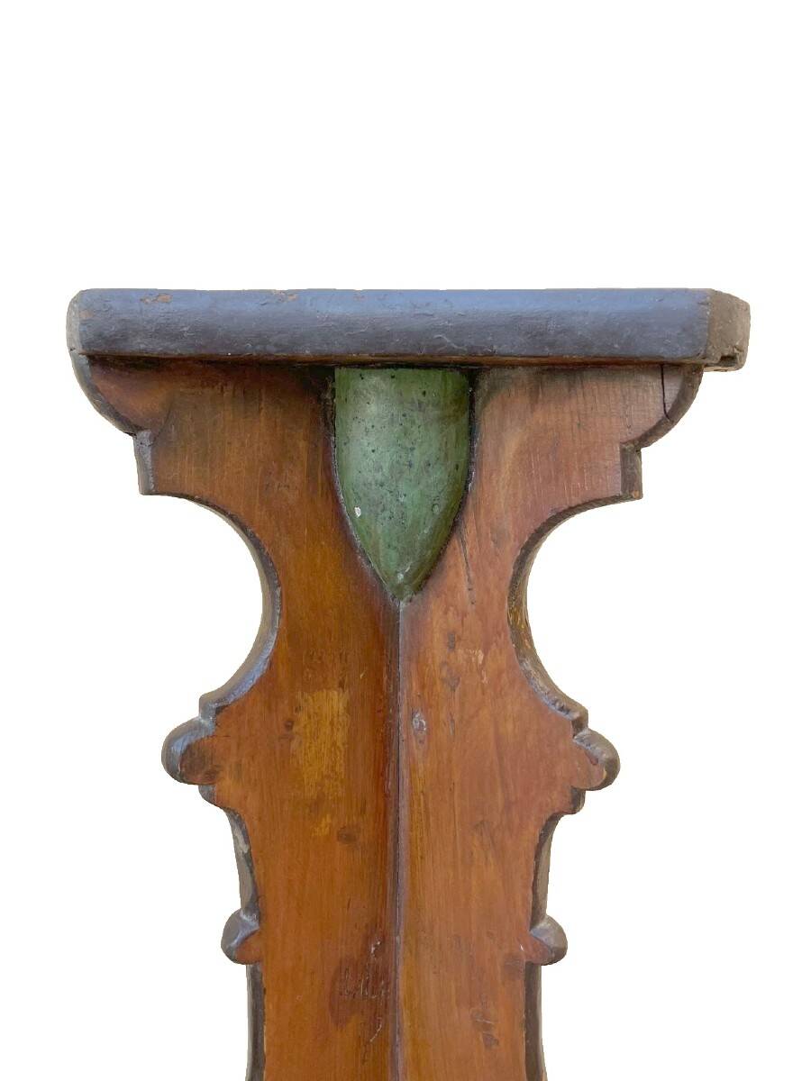 Large pair of late 18th/early 18th century painted wooden candlesticks, bases, tripods